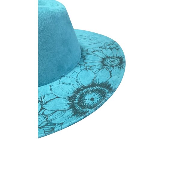 Katie Wide Brim Floral Burned Suede Hat Teal OS